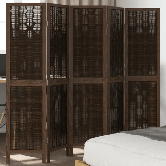 vidaXL Room Divider 5 Panels Dark Brown Solid Wood Paulownia