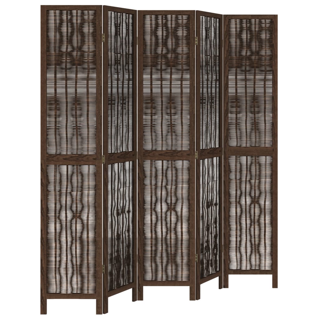 vidaXL Room Divider 5 Panels Dark Brown Solid Wood Paulownia