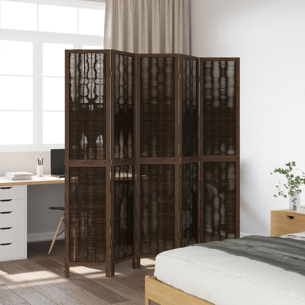 vidaXL Room Divider 5 Panels Dark Brown Solid Wood Paulownia