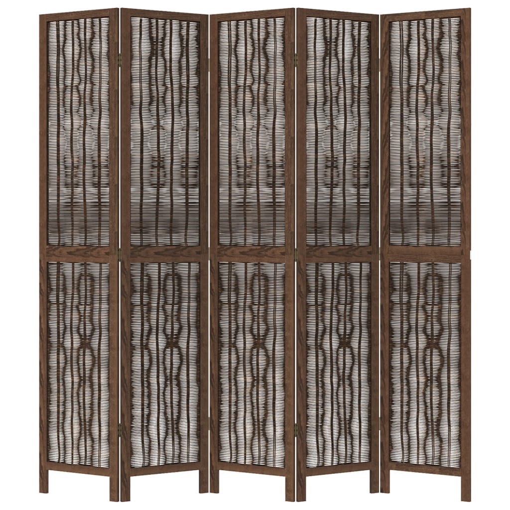 vidaXL Room Divider 5 Panels Dark Brown Solid Wood Paulownia