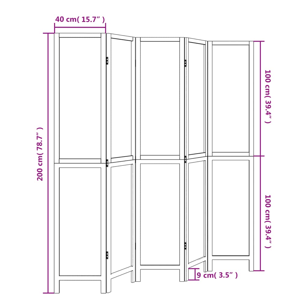 vidaXL Room Divider 5 Panels Dark Brown Solid Wood Paulownia