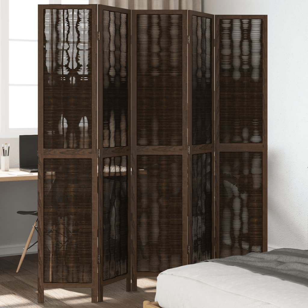 vidaXL Room Divider 5 Panels Dark Brown Solid Wood Paulownia