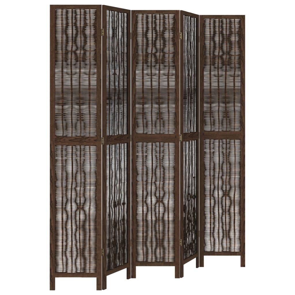 vidaXL Room Divider 5 Panels Dark Brown Solid Wood Paulownia