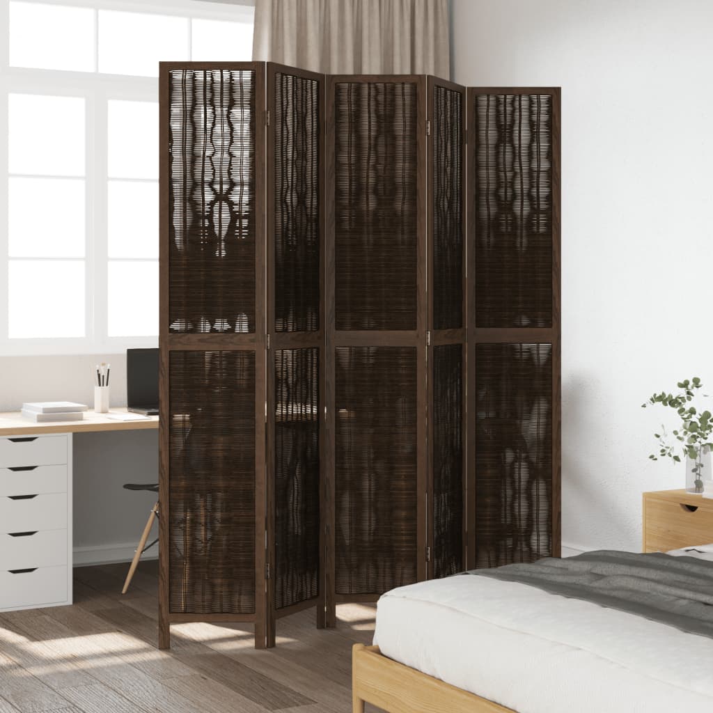 vidaXL Room Divider 5 Panels Dark Brown Solid Wood Paulownia