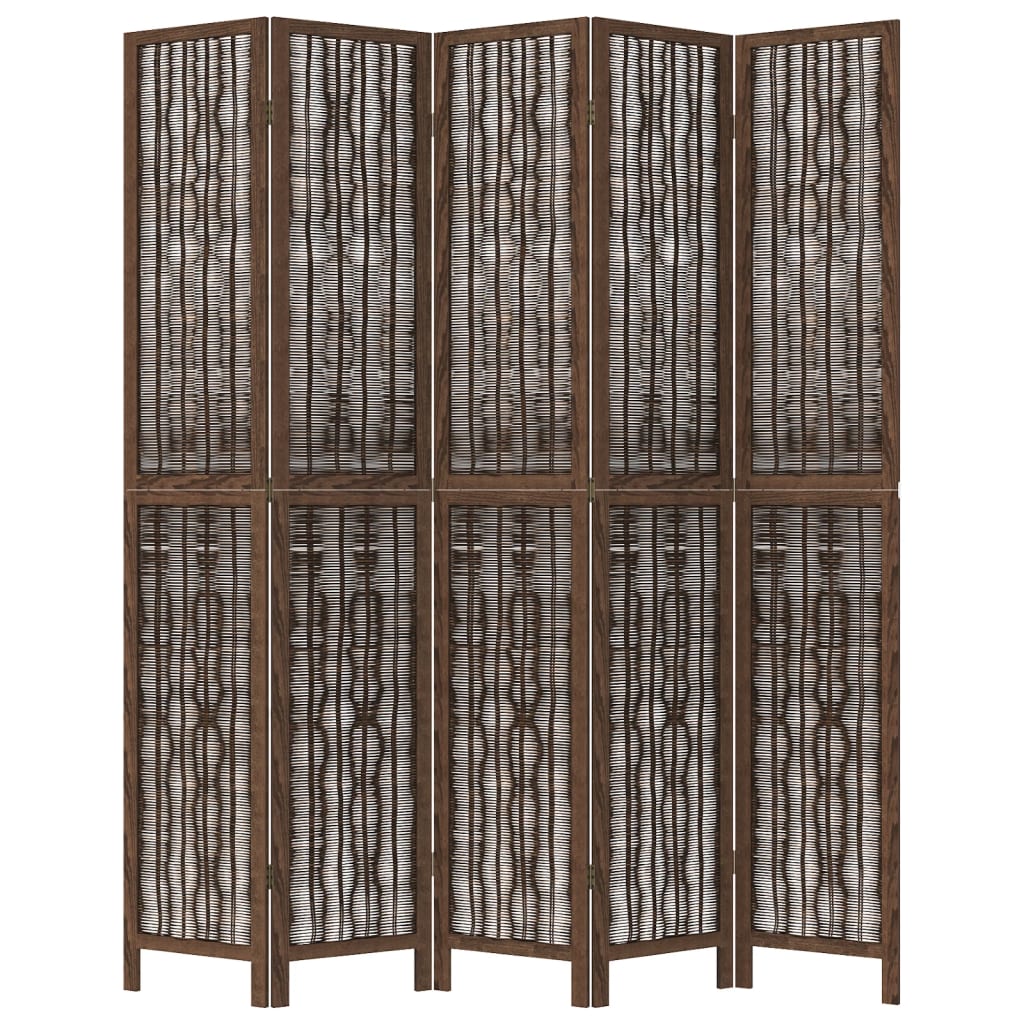 vidaXL Room Divider 5 Panels Dark Brown Solid Wood Paulownia