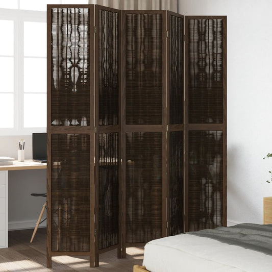 vidaXL Room Divider 5 Panels Dark Brown Solid Wood Paulownia