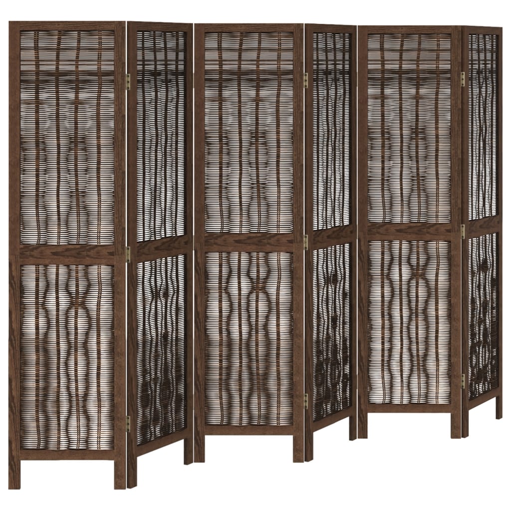 vidaXL Room Divider 6 Panels Dark Brown Solid Wood Paulownia