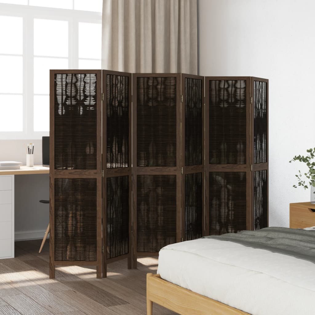 vidaXL Room Divider 6 Panels Dark Brown Solid Wood Paulownia