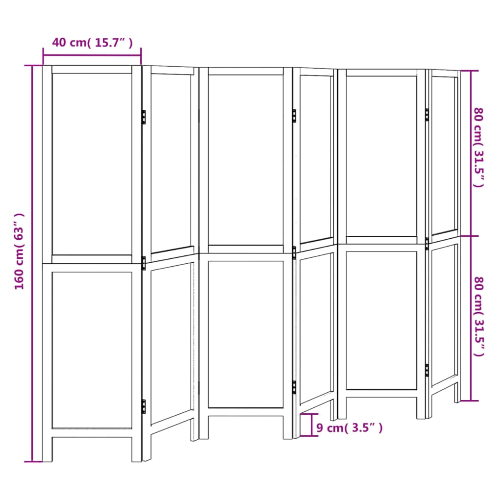 vidaXL Room Divider 6 Panels Dark Brown Solid Wood Paulownia