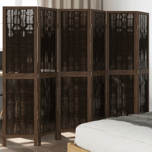 vidaXL Room Divider 6 Panels Dark Brown Solid Wood Paulownia