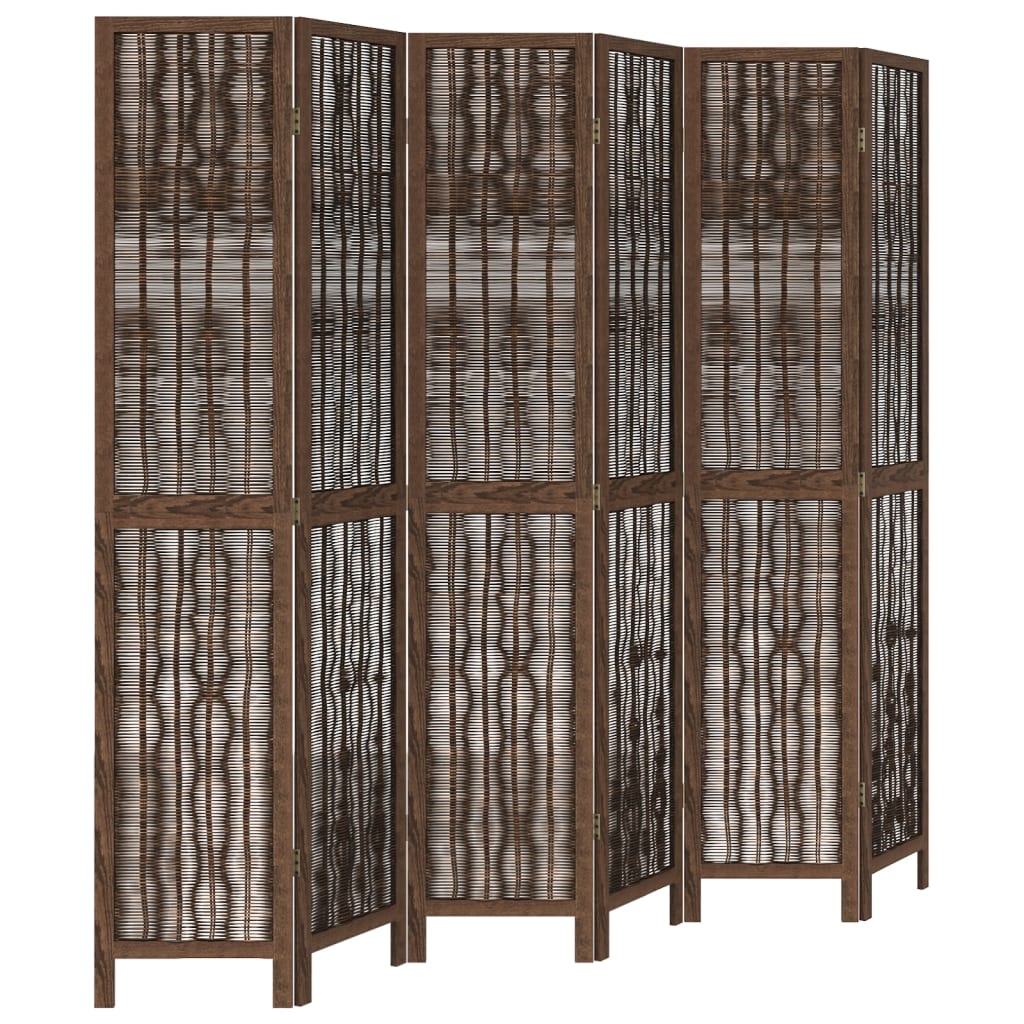 vidaXL Room Divider 6 Panels Dark Brown Solid Wood Paulownia