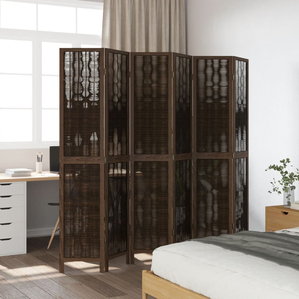 vidaXL Room Divider 6 Panels Dark Brown Solid Wood Paulownia