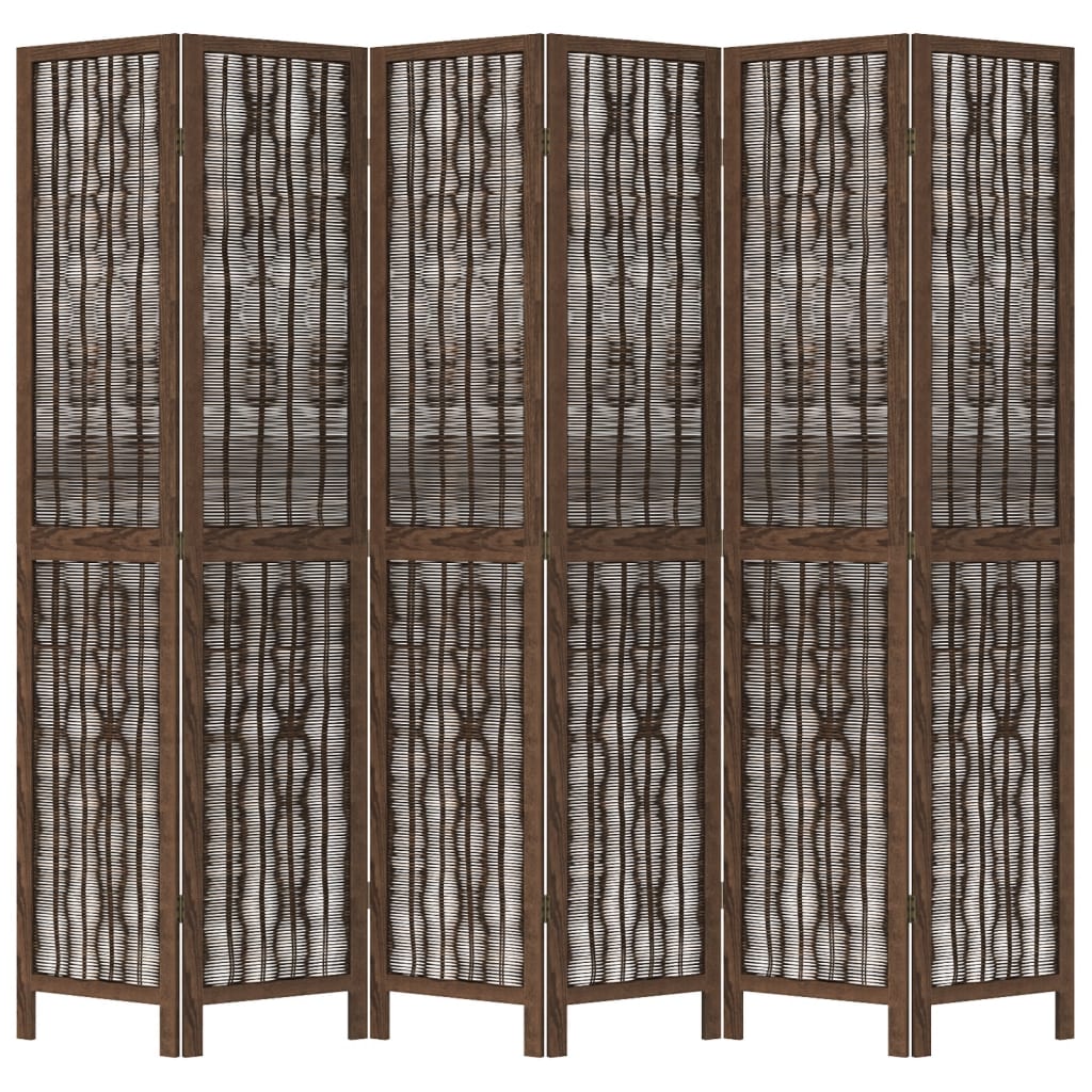 vidaXL Room Divider 6 Panels Dark Brown Solid Wood Paulownia