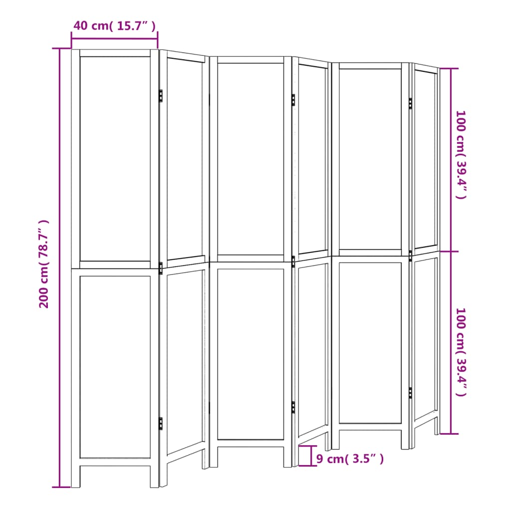 vidaXL Room Divider 6 Panels Dark Brown Solid Wood Paulownia