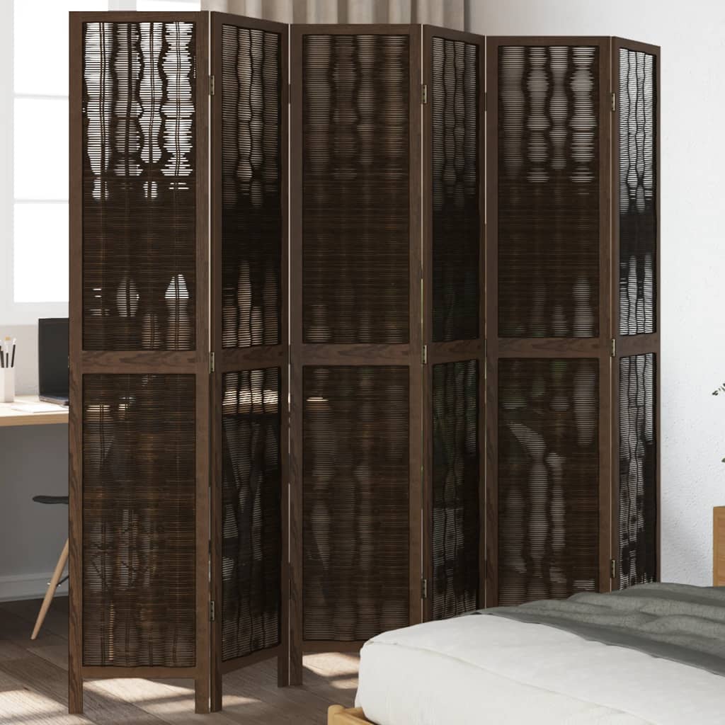 vidaXL Room Divider 6 Panels Dark Brown Solid Wood Paulownia