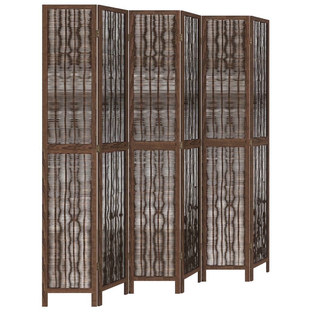 vidaXL Room Divider 6 Panels Dark Brown Solid Wood Paulownia