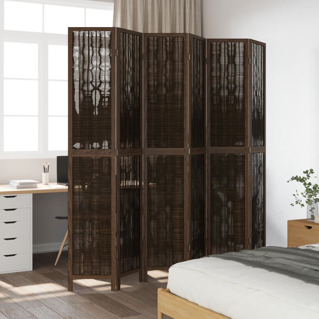 vidaXL Room Divider 6 Panels Dark Brown Solid Wood Paulownia