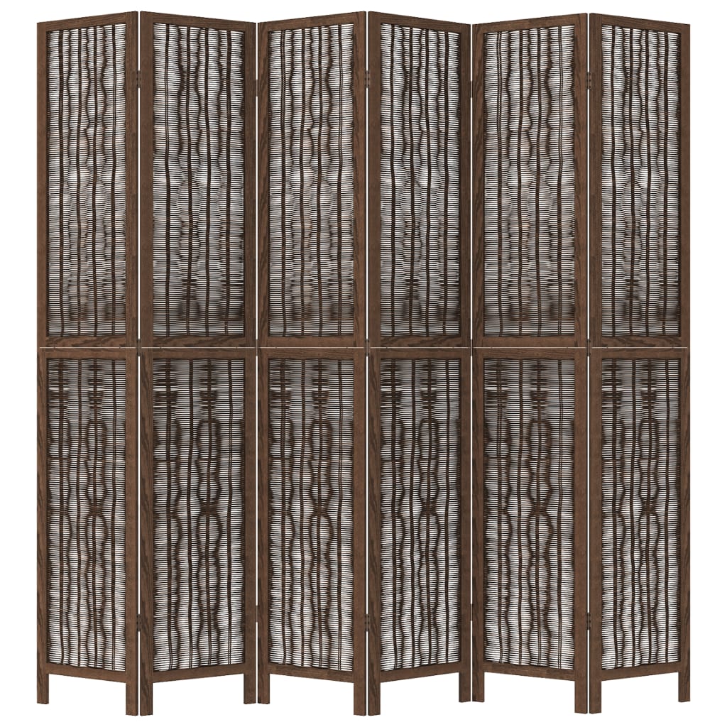 vidaXL Room Divider 6 Panels Dark Brown Solid Wood Paulownia