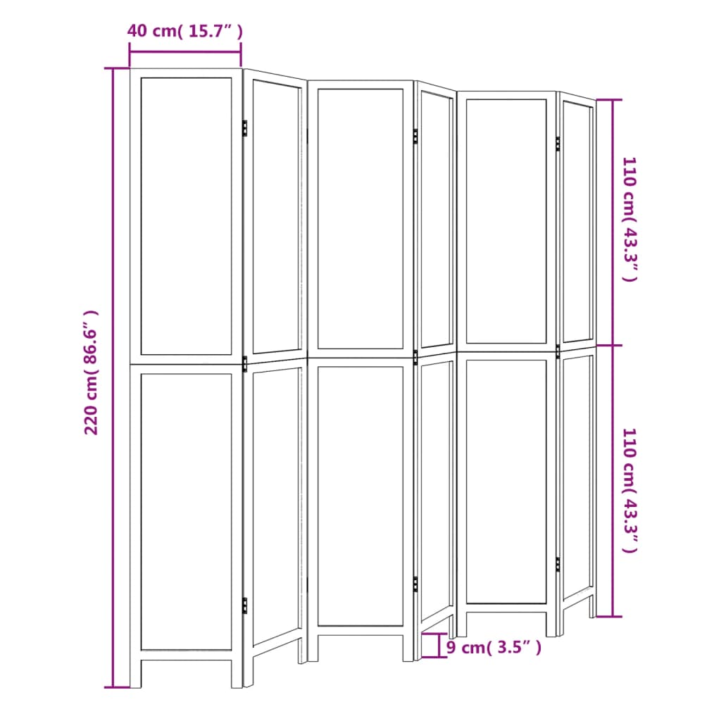 vidaXL Room Divider 6 Panels Dark Brown Solid Wood Paulownia