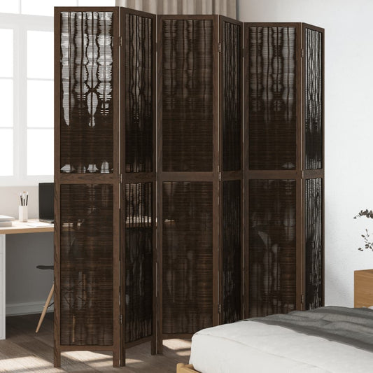 vidaXL Room Divider 6 Panels Dark Brown Solid Wood Paulownia