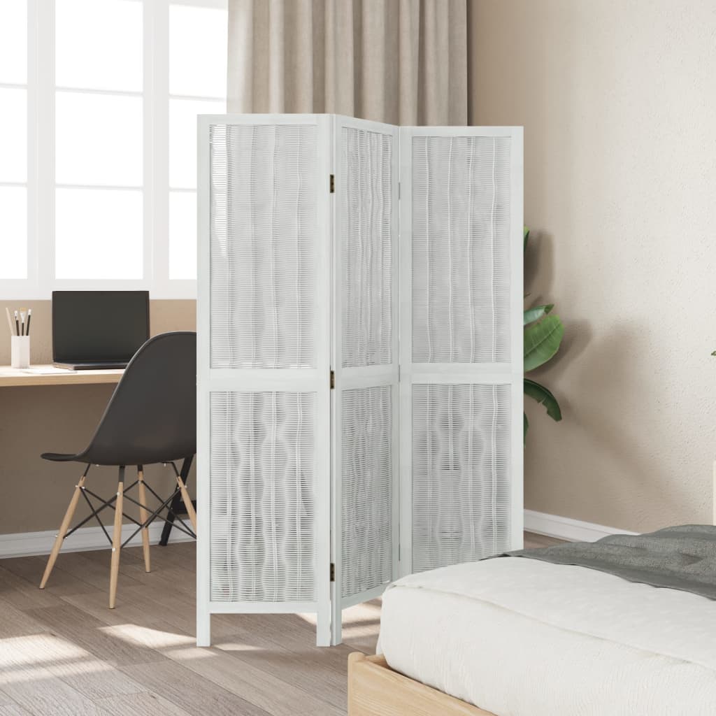 vidaXL Room Divider 3 Panels White Solid Wood Paulownia