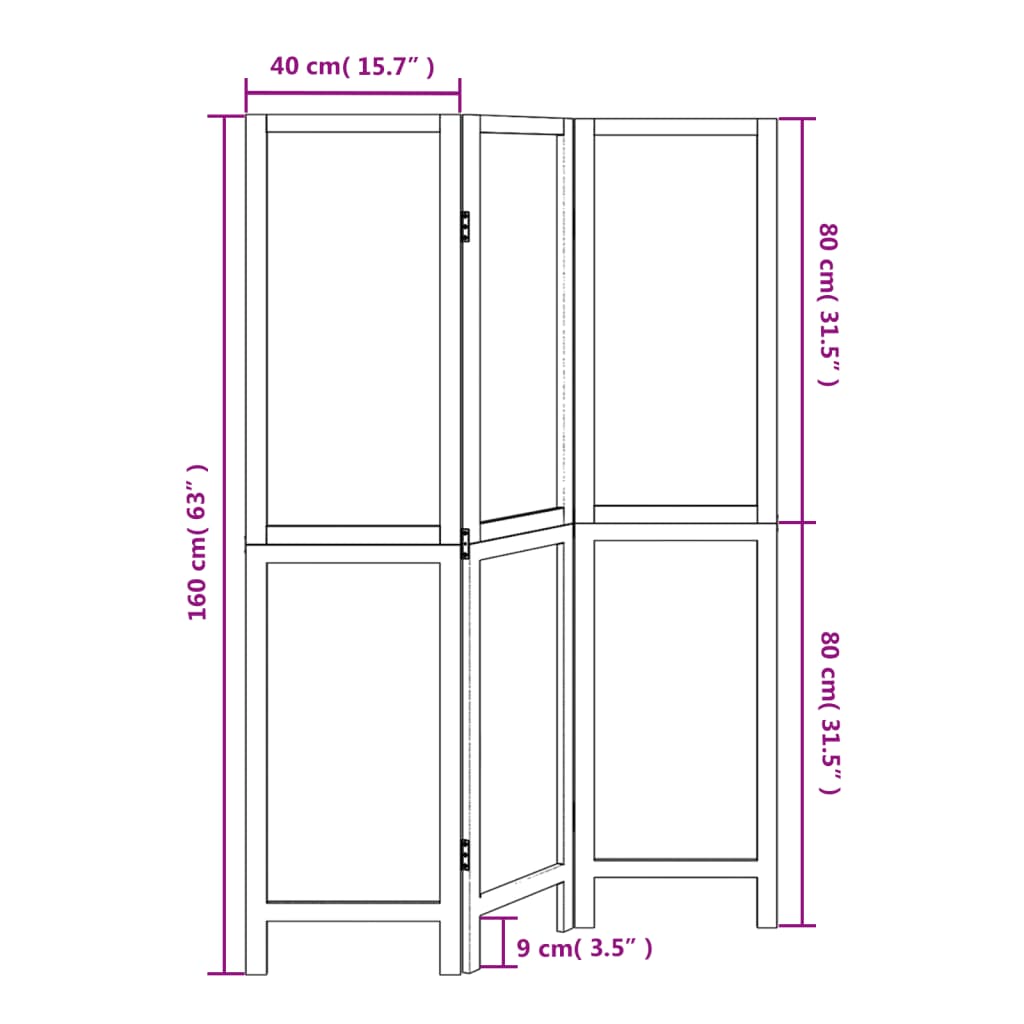 vidaXL Room Divider 3 Panels White Solid Wood Paulownia