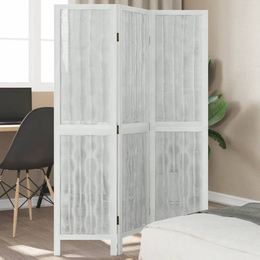 vidaXL Room Divider 3 Panels White Solid Wood Paulownia