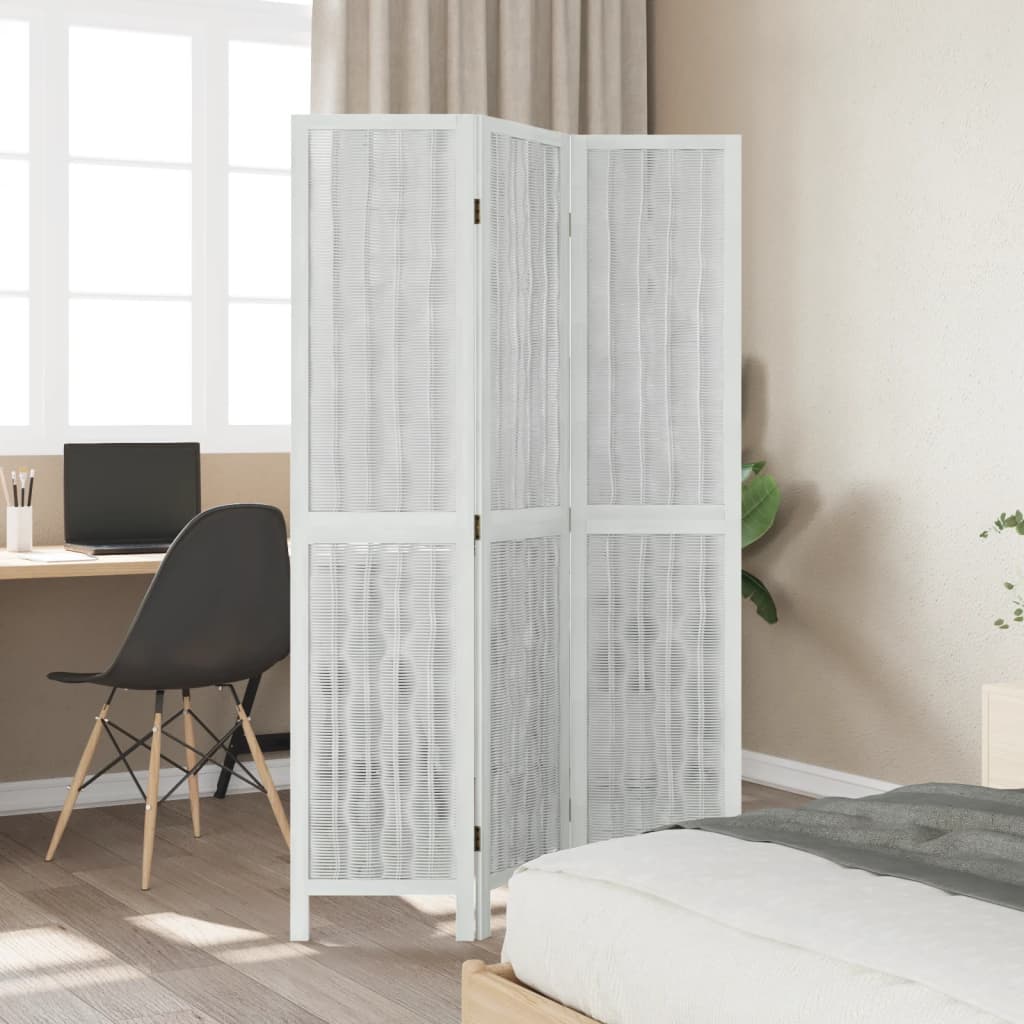 vidaXL Room Divider 3 Panels White Solid Wood Paulownia