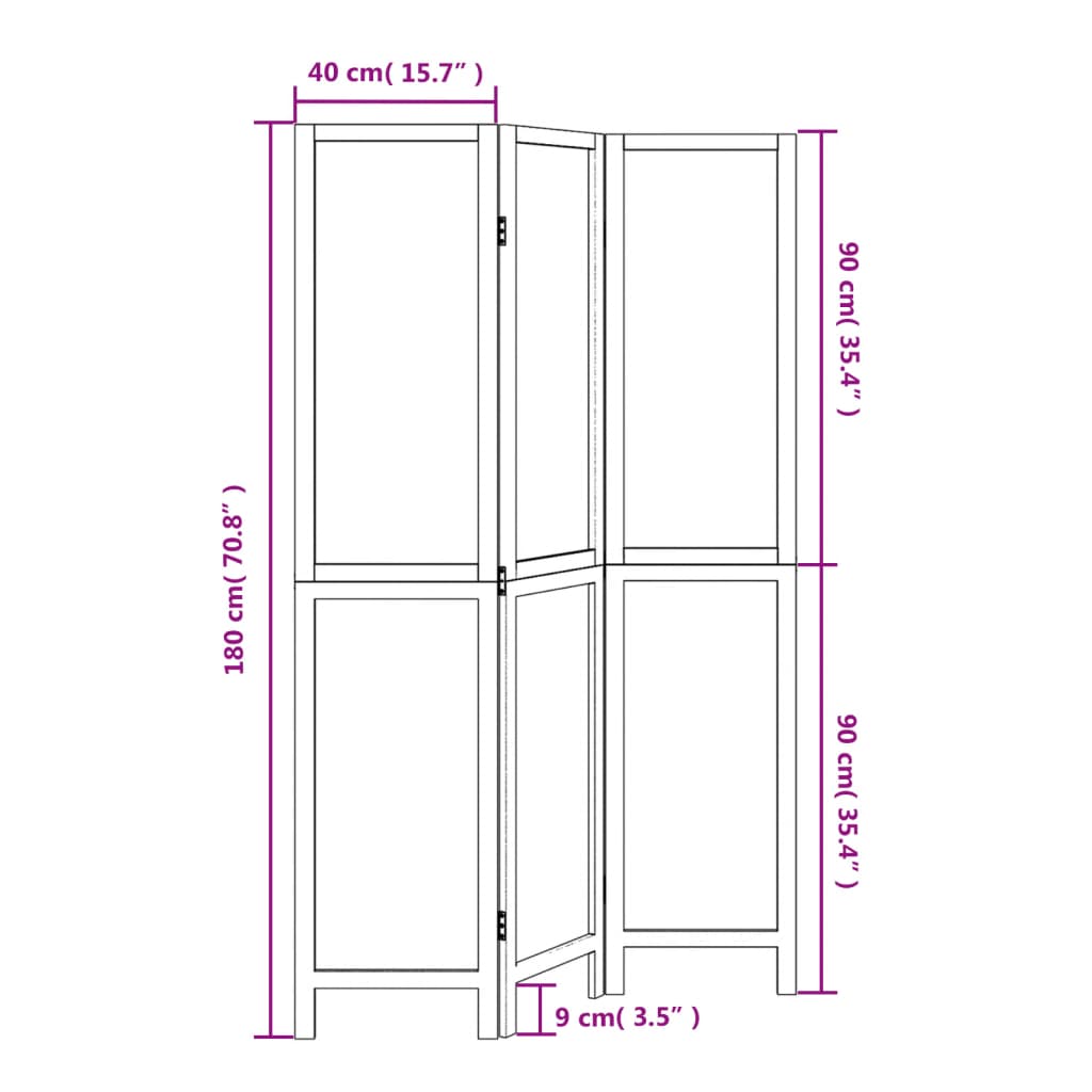 vidaXL Room Divider 3 Panels White Solid Wood Paulownia