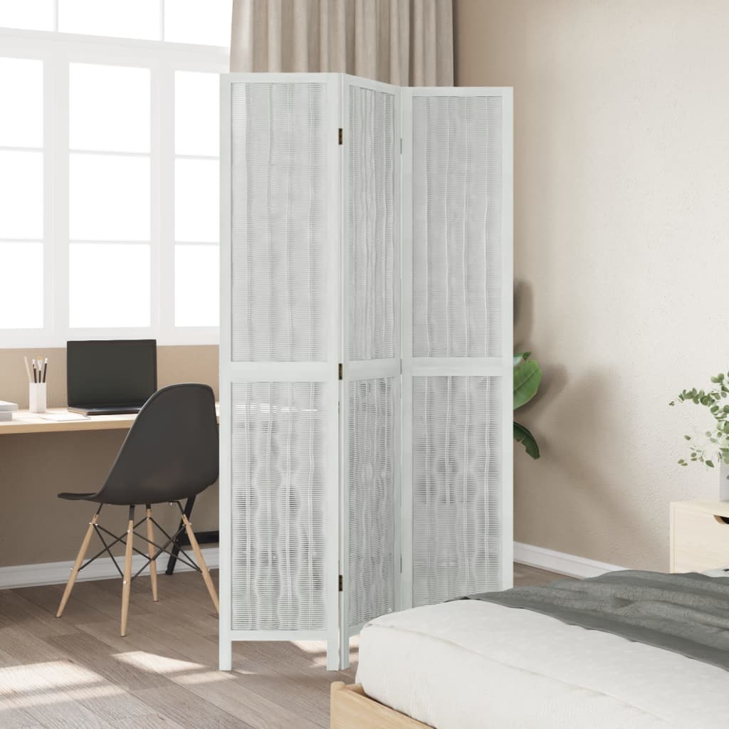 vidaXL Room Divider 3 Panels White Solid Wood Paulownia