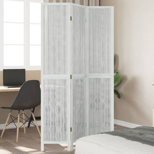 vidaXL Room Divider 3 Panels White Solid Wood Paulownia