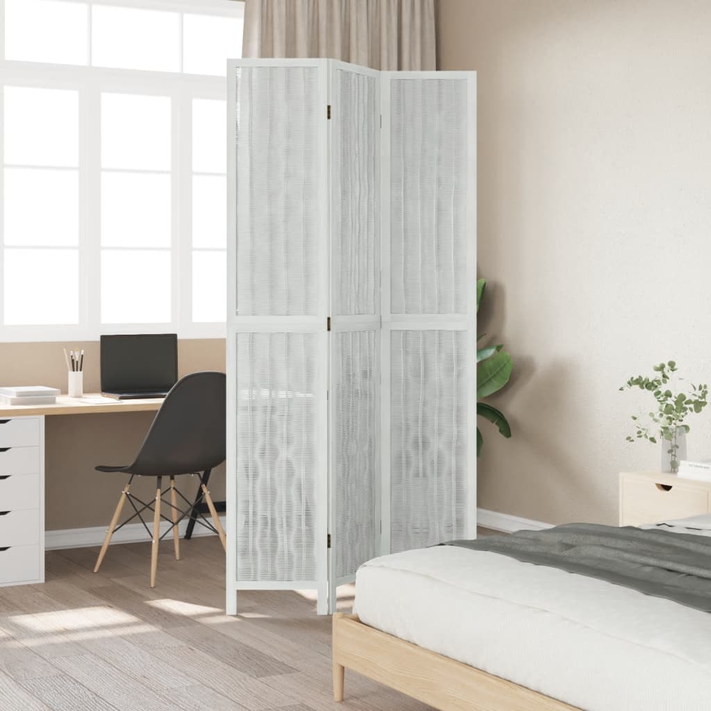 vidaXL Room Divider 3 Panels White Solid Wood Paulownia