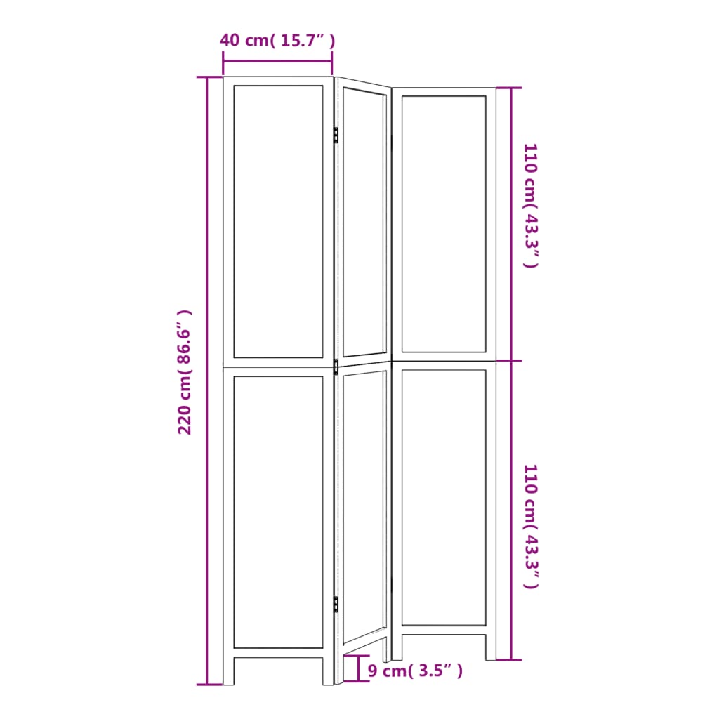 vidaXL Room Divider 3 Panels White Solid Wood Paulownia