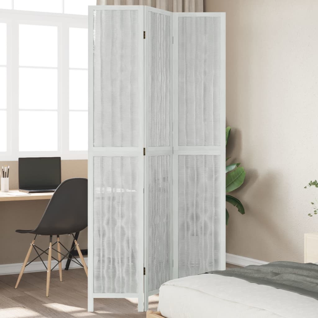 vidaXL Room Divider 3 Panels White Solid Wood Paulownia