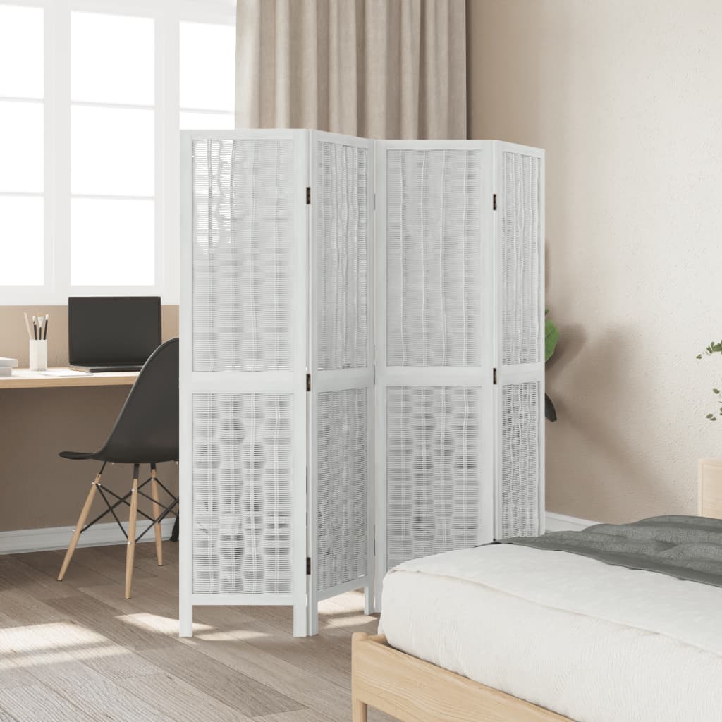 vidaXL Room Divider 4 Panels White Solid Wood Paulownia