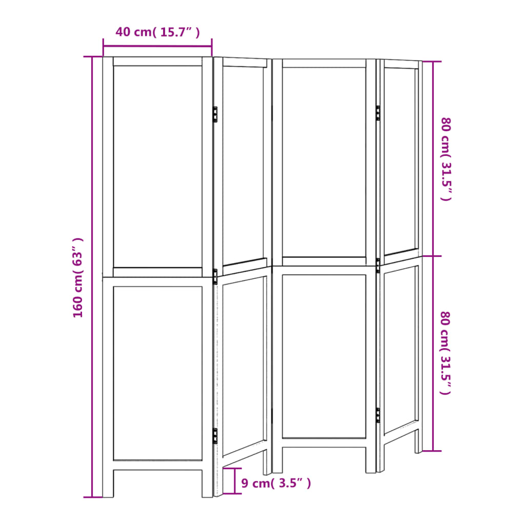 vidaXL Room Divider 4 Panels White Solid Wood Paulownia