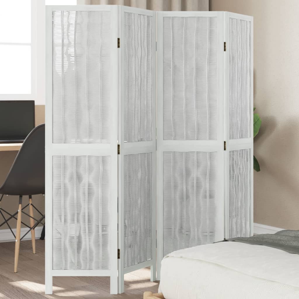 vidaXL Room Divider 4 Panels White Solid Wood Paulownia