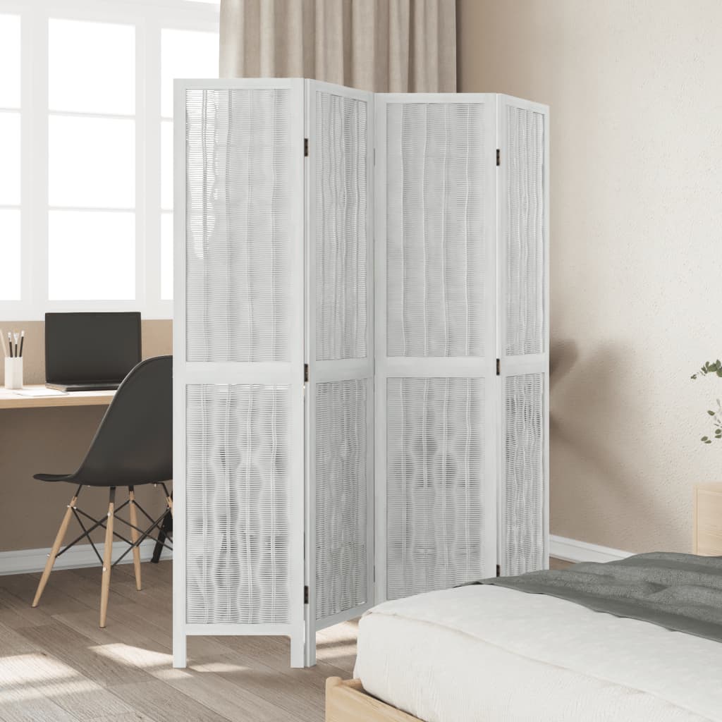 vidaXL Room Divider 4 Panels White Solid Wood Paulownia