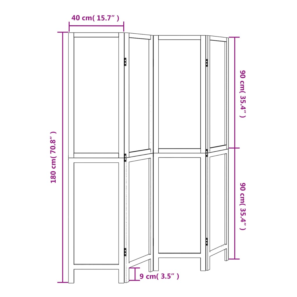 vidaXL Room Divider 4 Panels White Solid Wood Paulownia