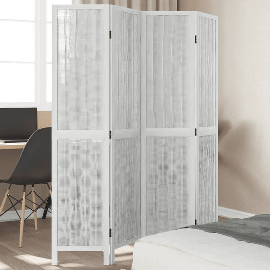 vidaXL Room Divider 4 Panels White Solid Wood Paulownia