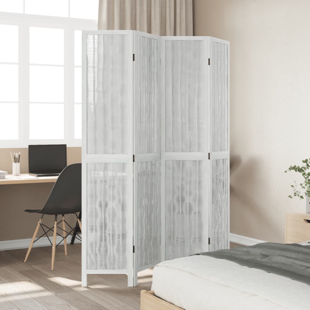 vidaXL Room Divider 4 Panels White Solid Wood Paulownia