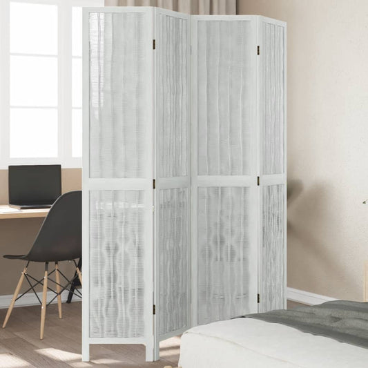 vidaXL Room Divider 4 Panels White Solid Wood Paulownia