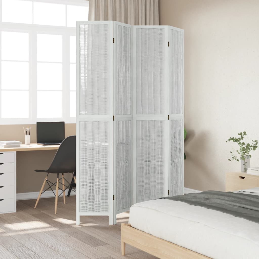 vidaXL Room Divider 4 Panels White Solid Wood Paulownia