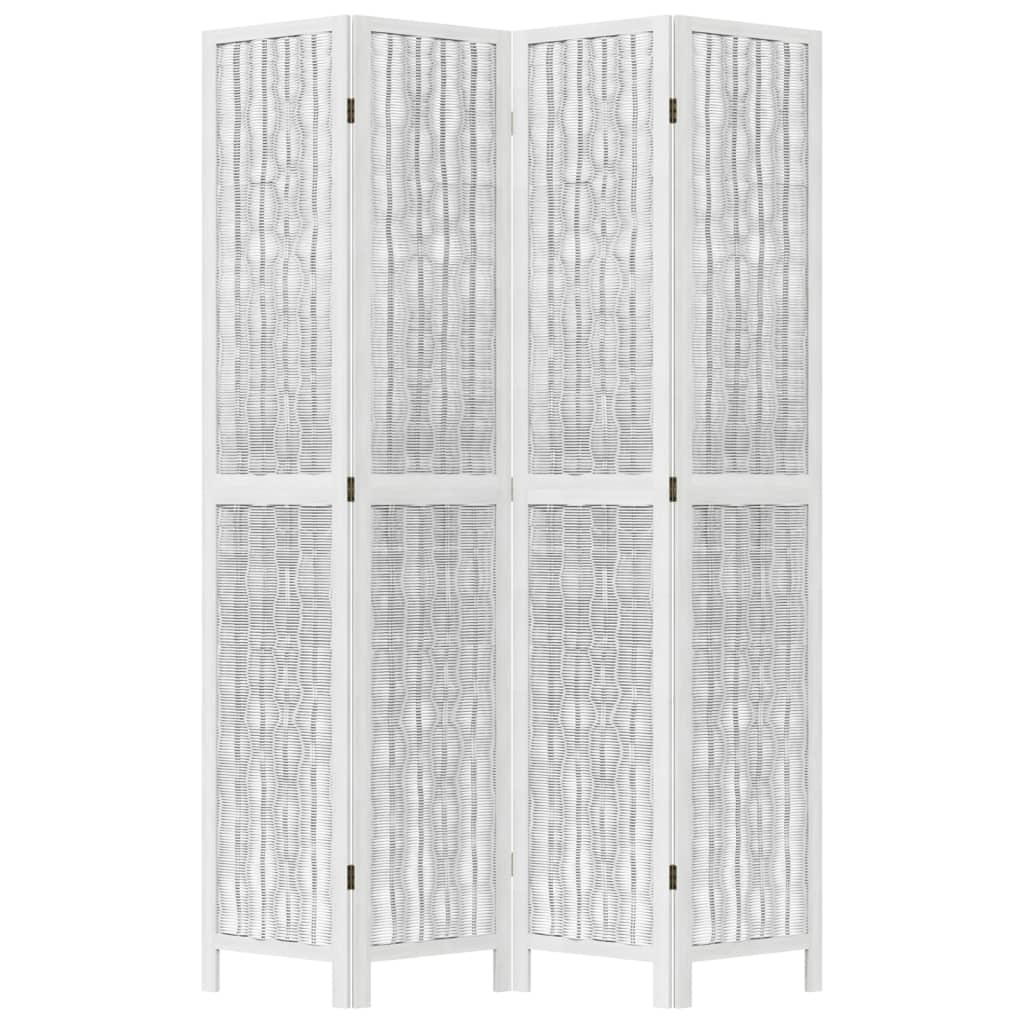 vidaXL Room Divider 4 Panels White Solid Wood Paulownia