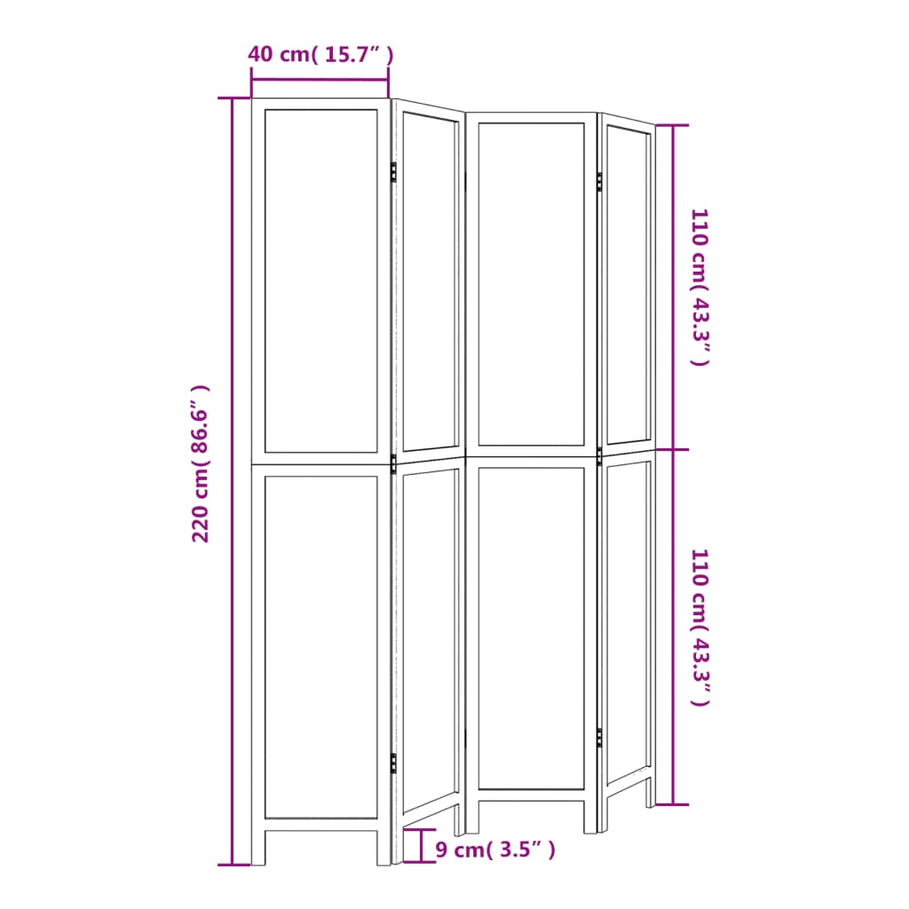 vidaXL Room Divider 4 Panels White Solid Wood Paulownia