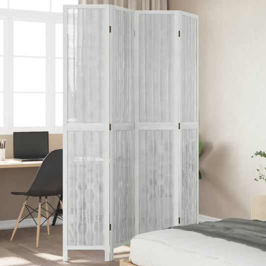 vidaXL Room Divider 4 Panels White Solid Wood Paulownia