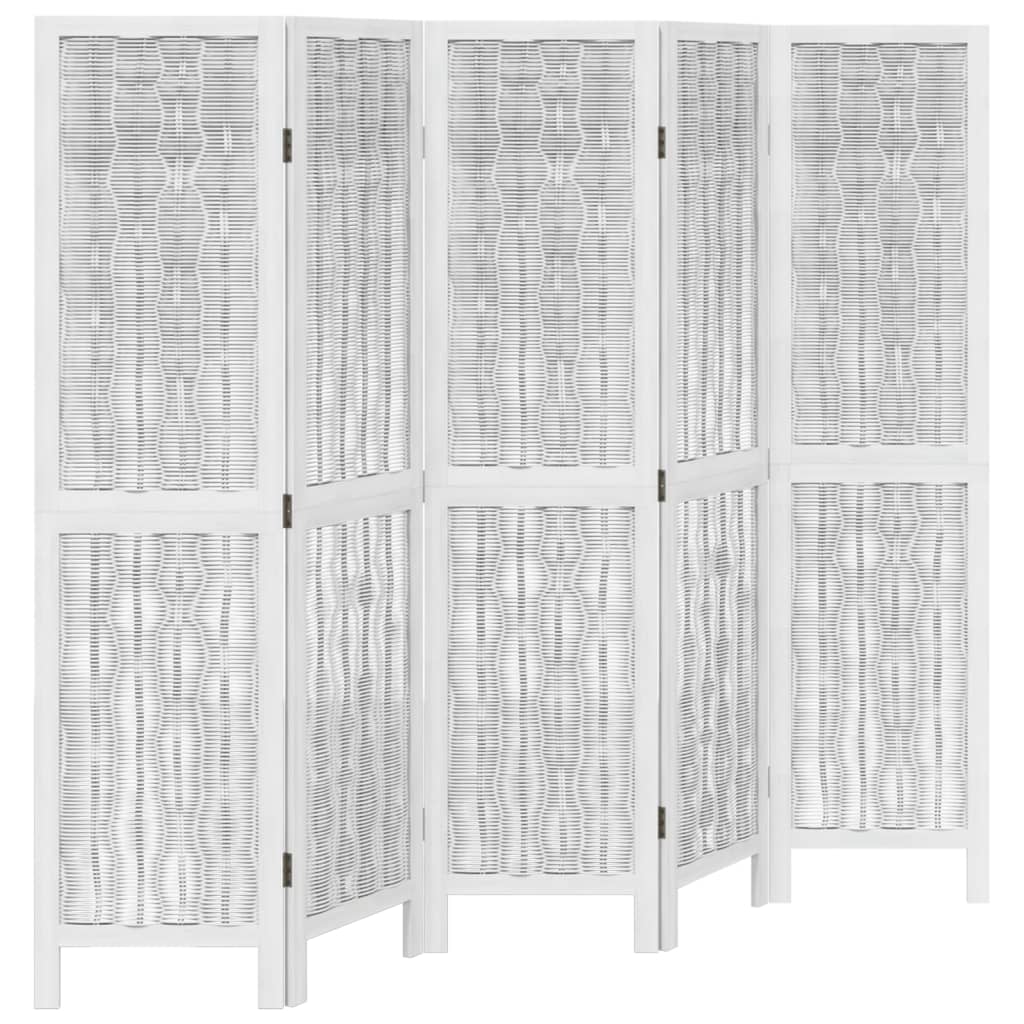 vidaXL Room Divider 5 Panels White Solid Wood Paulownia