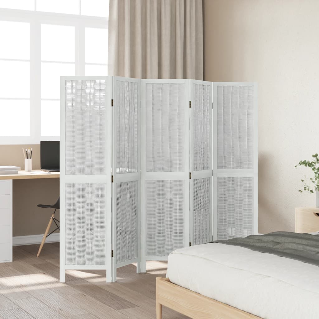 vidaXL Room Divider 5 Panels White Solid Wood Paulownia