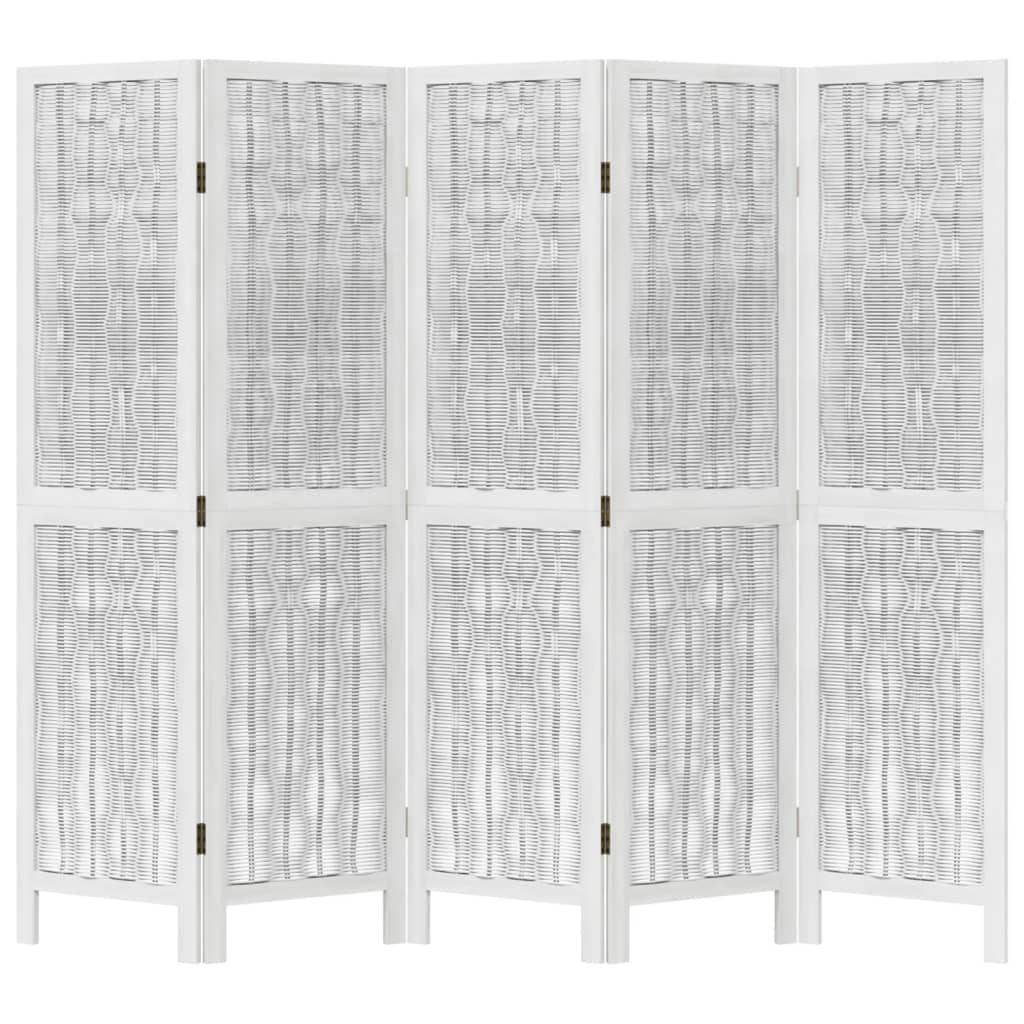 vidaXL Room Divider 5 Panels White Solid Wood Paulownia