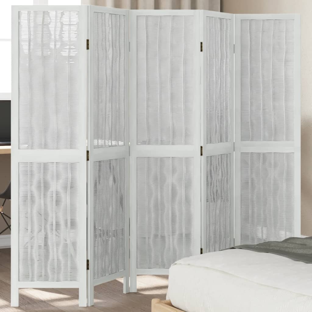 vidaXL Room Divider 5 Panels White Solid Wood Paulownia